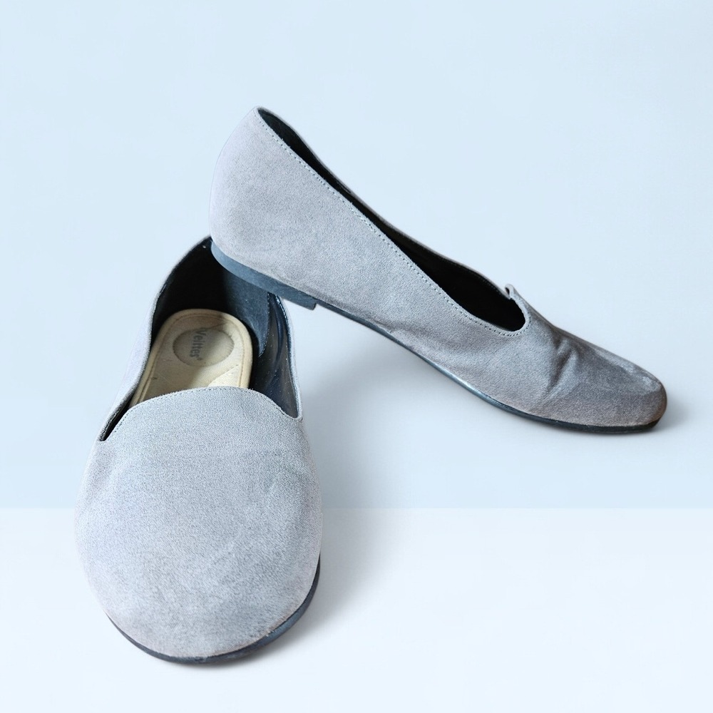 Veittes Womens Gray Faux Suede Loafer Flats Size 7.5W Comfort Slip On Shoes